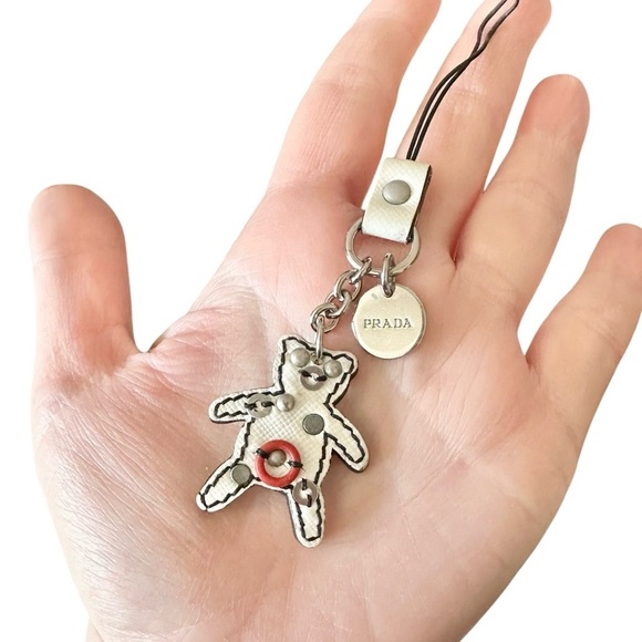 Authentic PRADA White Leather Bear Keychain Bag Charm - Picture 8 of 8